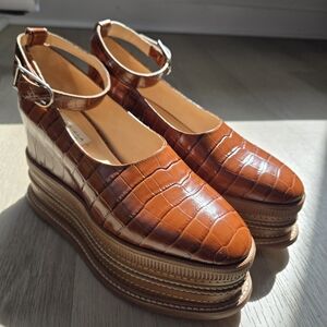 Gabriela Hearst Brown Croc-Embossed Platform Shoes